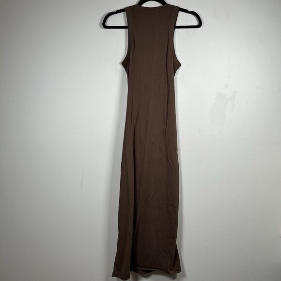 Mod Ref Gina Dress High Neck Midi Ruching Brown Size Small S - Picture 6 of 9